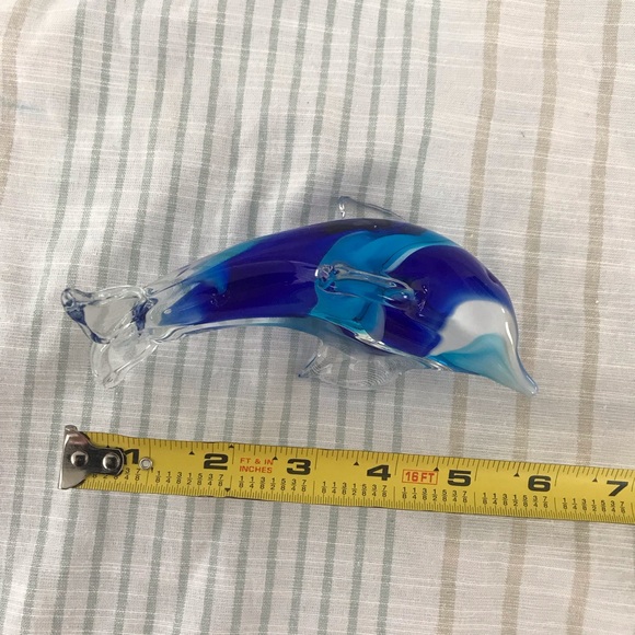 Glass Dolphin Figure Hand Blown Turquoise And Cobalt Blue Swirl Art - Picture 8 of 9
